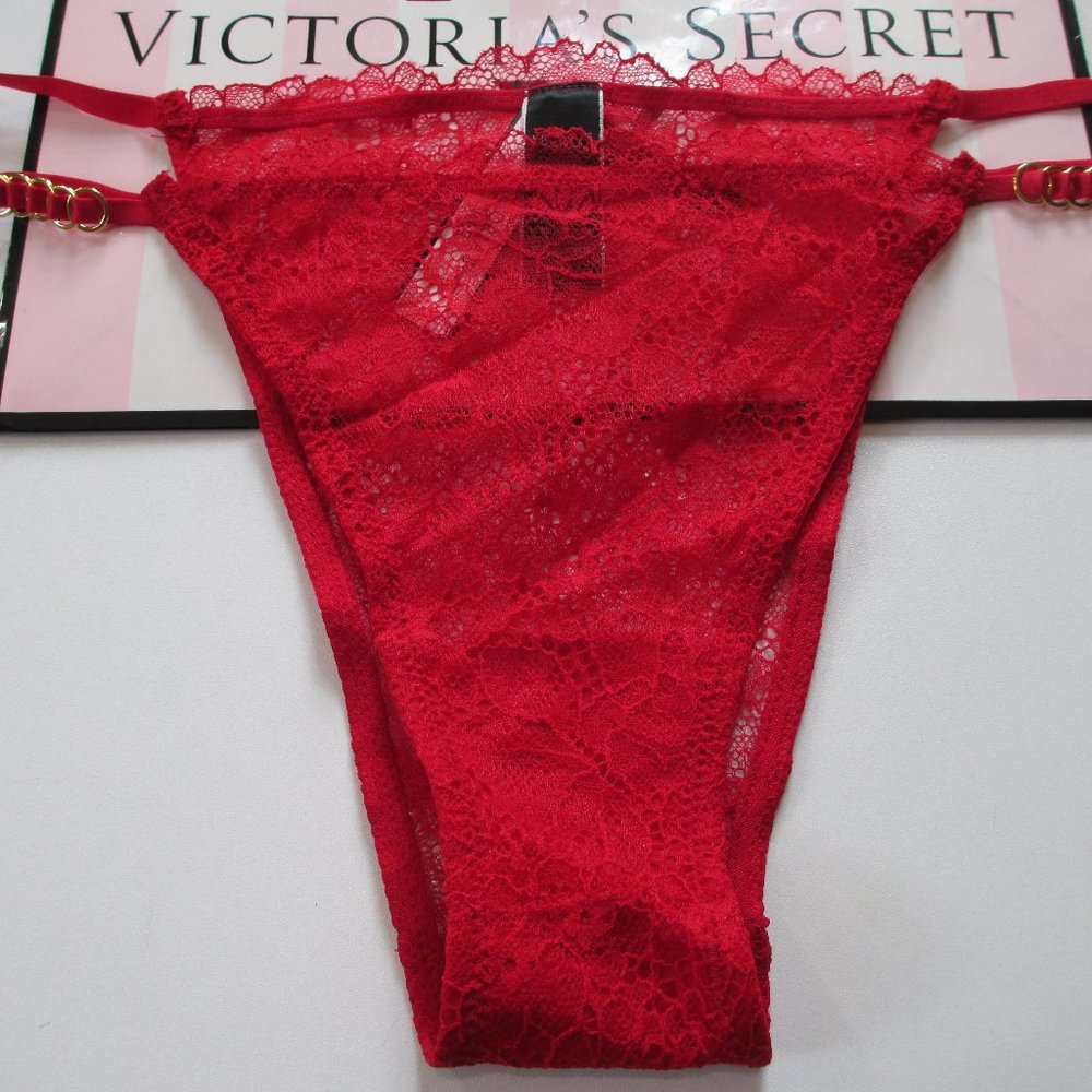 VICTORIA'S SECRET VERY SEXY Red Lace Brazilian Panty S M L XL Ring Strap NWT VS